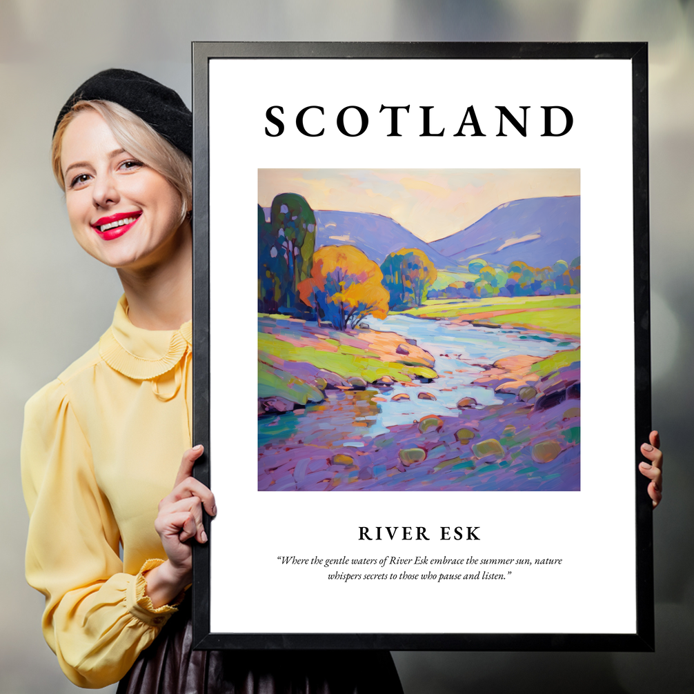 Person holding a poster of River Esk