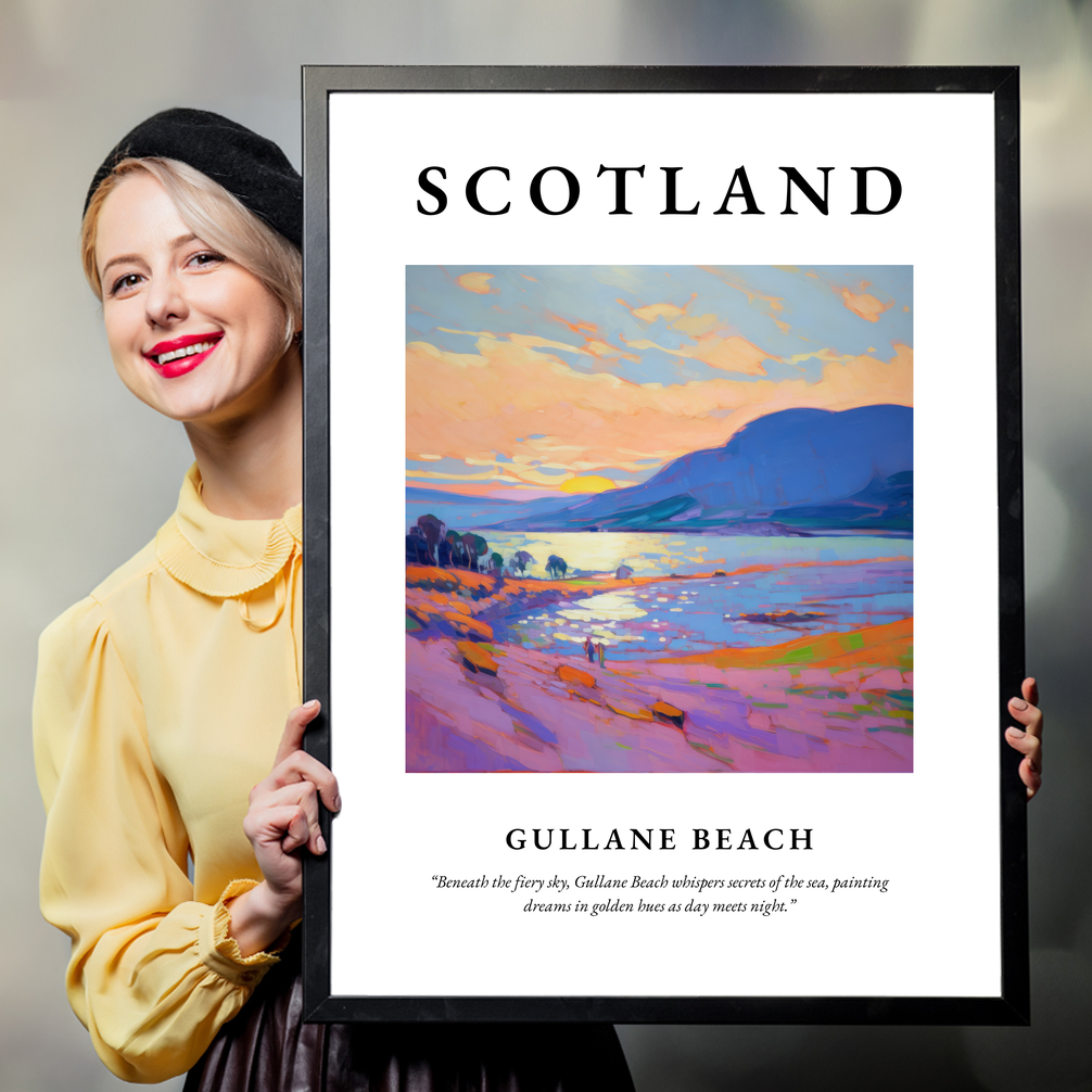 Person holding a poster of Gullane Beach