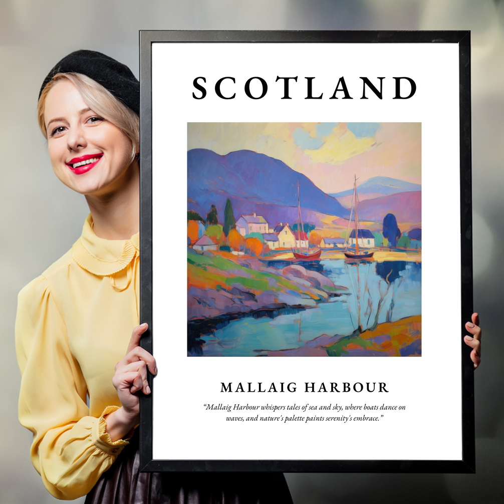 Person holding a poster of Mallaig Harbour