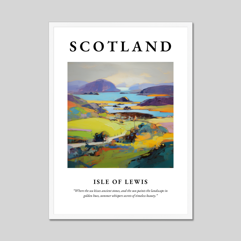 Poster in a white frame with the word Scotland