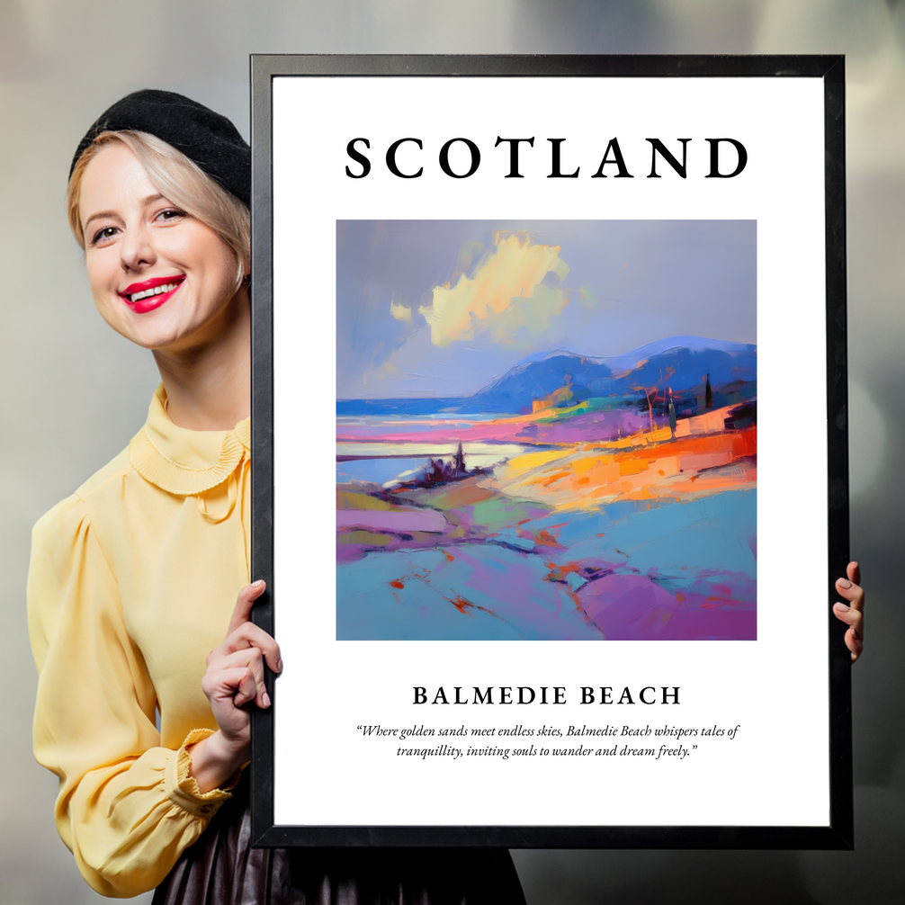 Person holding a poster of Balmedie Beach