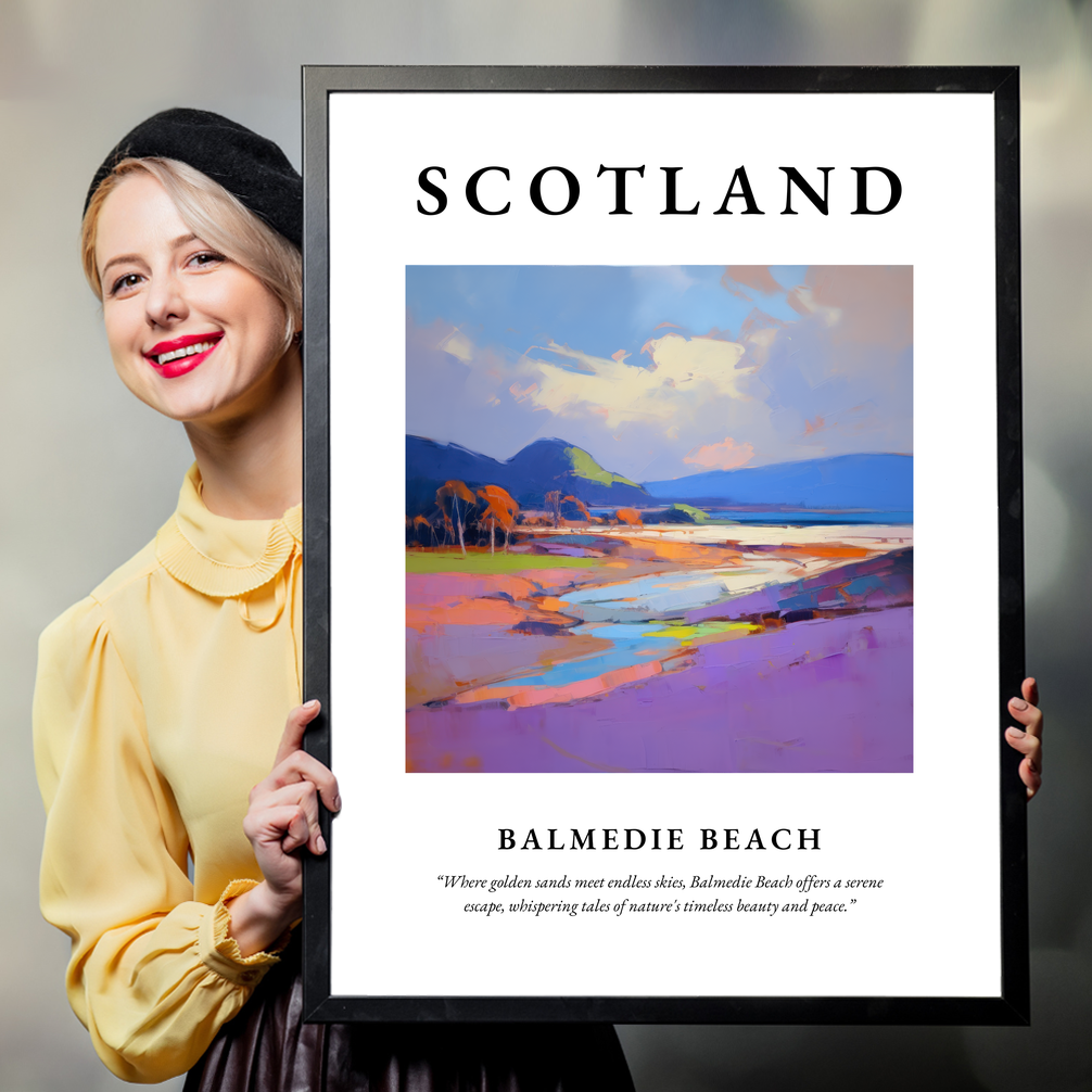 Person holding a poster of Balmedie Beach