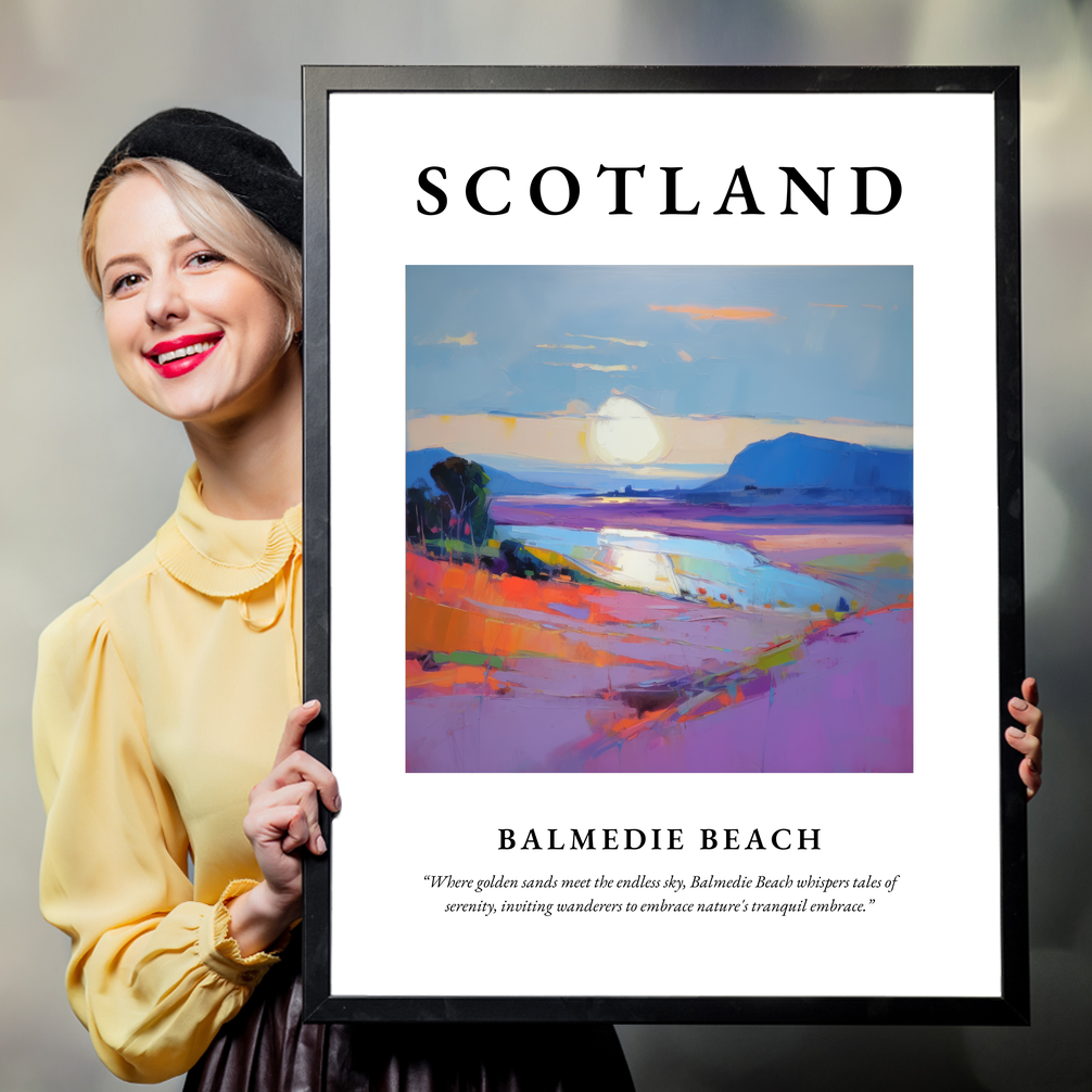 Person holding a poster of Balmedie Beach