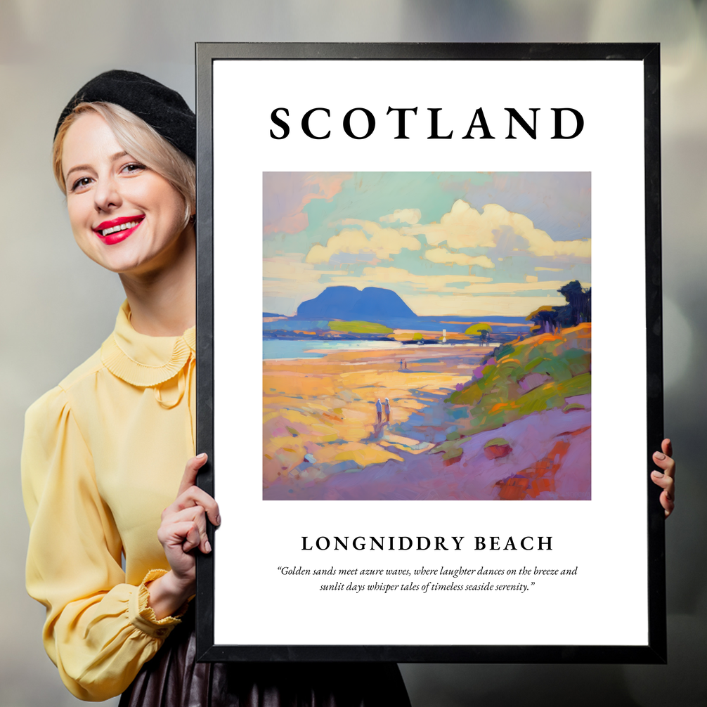 Person holding a poster of Longniddry Beach