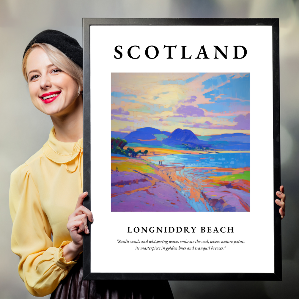 Person holding a poster of Longniddry Beach