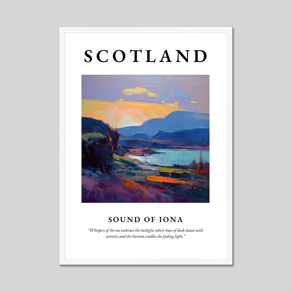 Poster in a white frame with the word Scotland