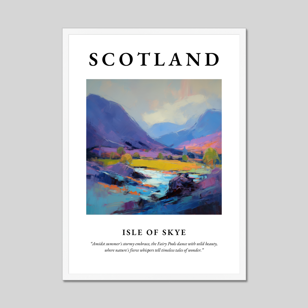 Poster in a white frame with the word Scotland