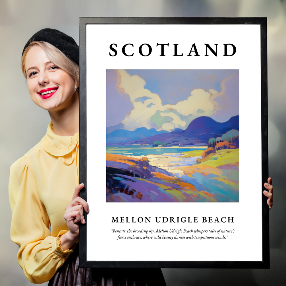 Person holding a poster of Mellon Udrigle Beach