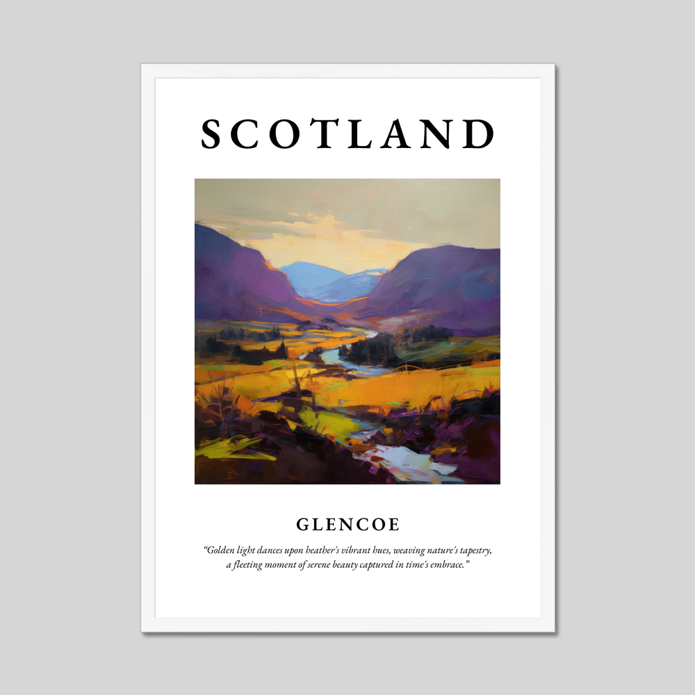 Poster in a white frame with the word Scotland