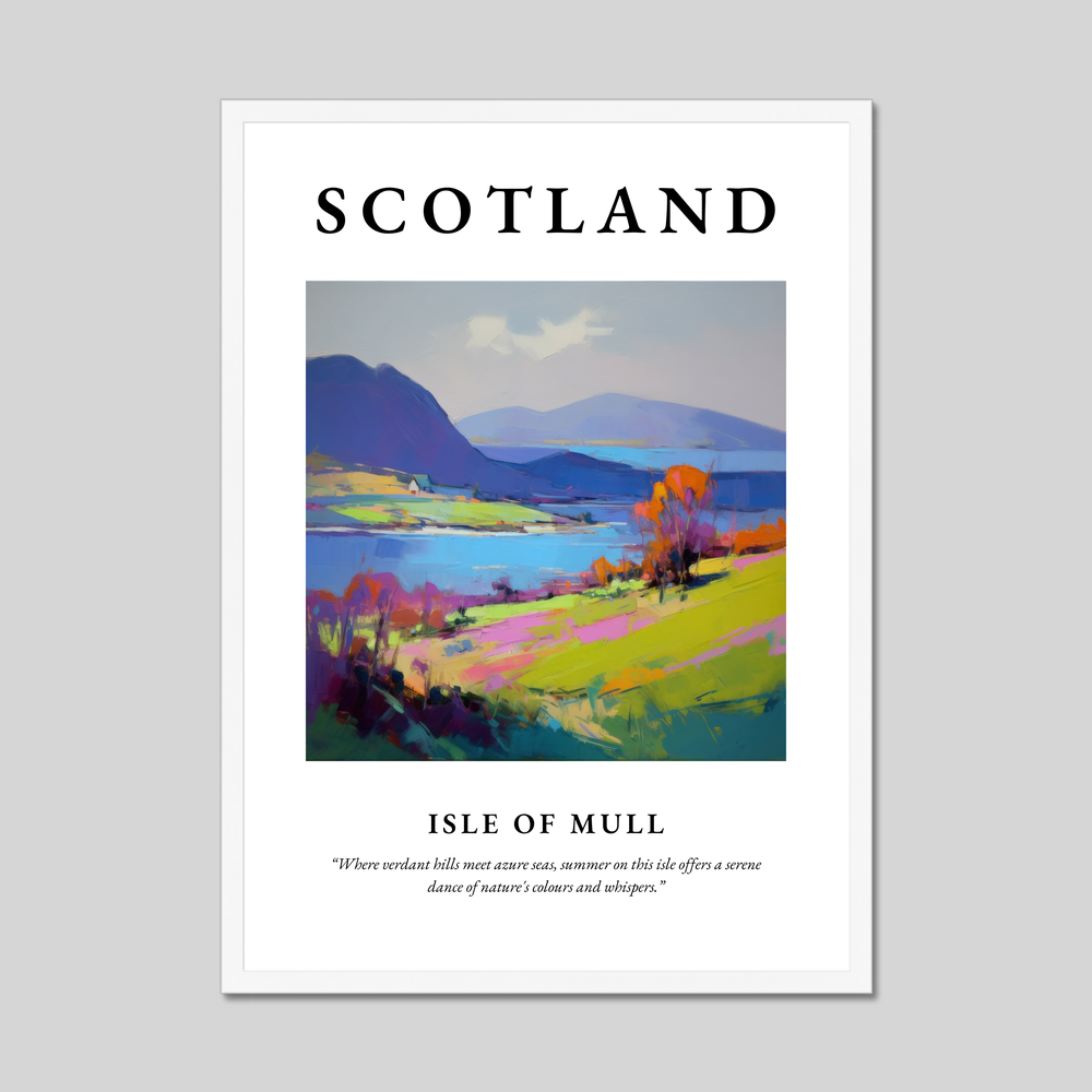 Poster in a white frame with the word Scotland