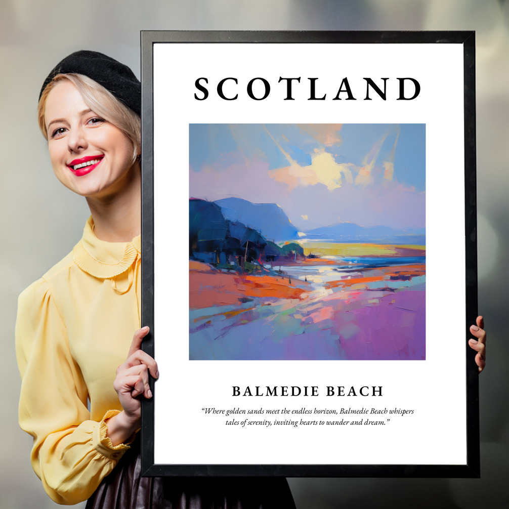 Person holding a poster of Balmedie Beach