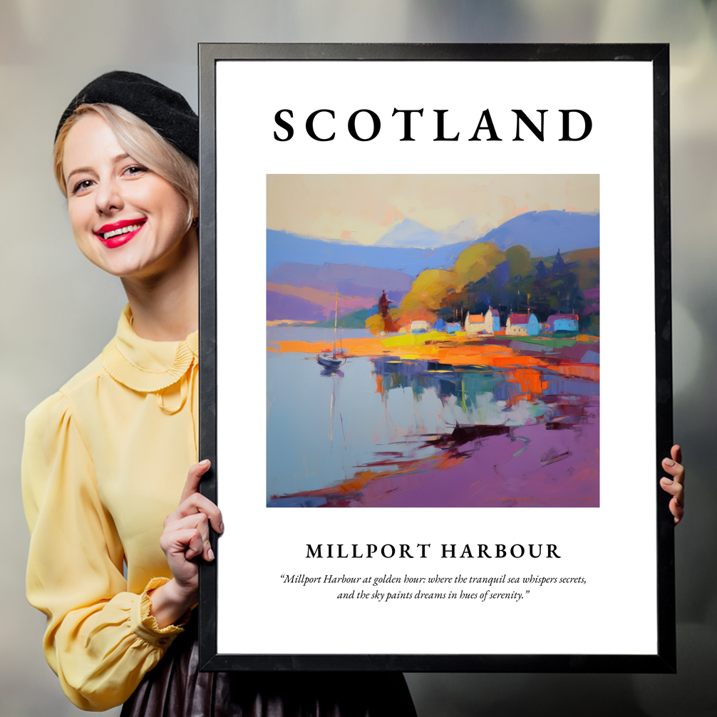 Person holding a poster of Millport Harbour