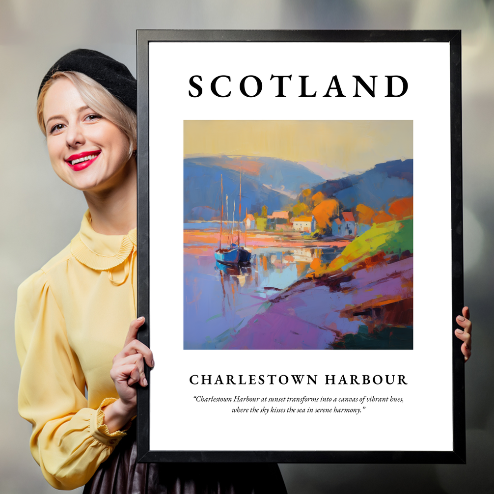 Person holding a poster of Charlestown Harbour