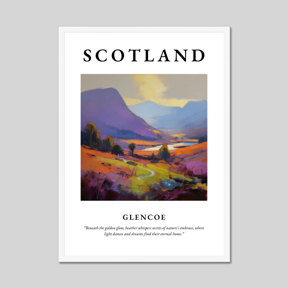 Poster in a white frame with the word Scotland