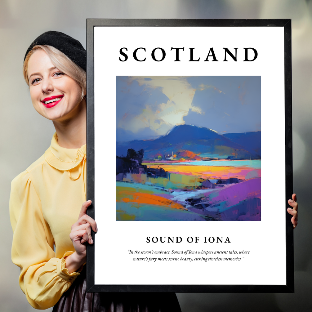 Person holding a poster of Sound of Iona