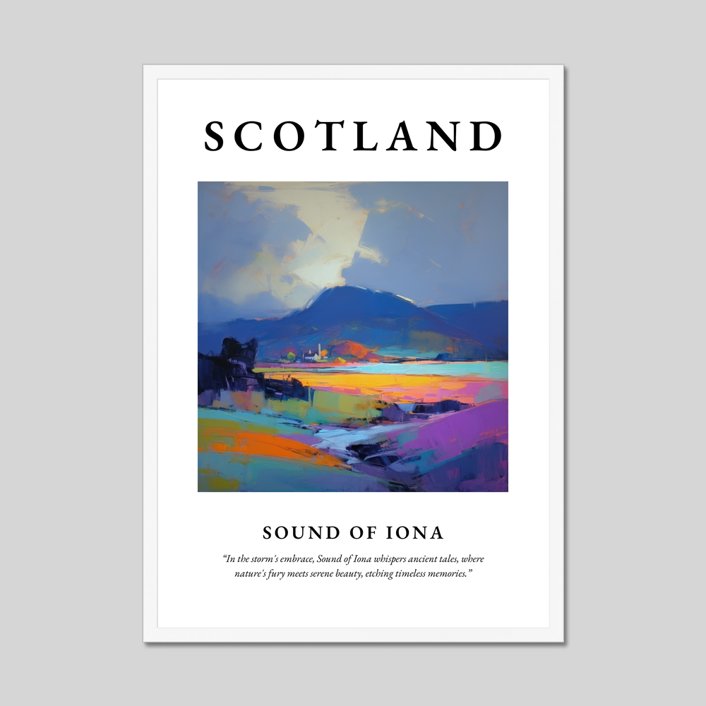 Poster in a white frame with the word Scotland