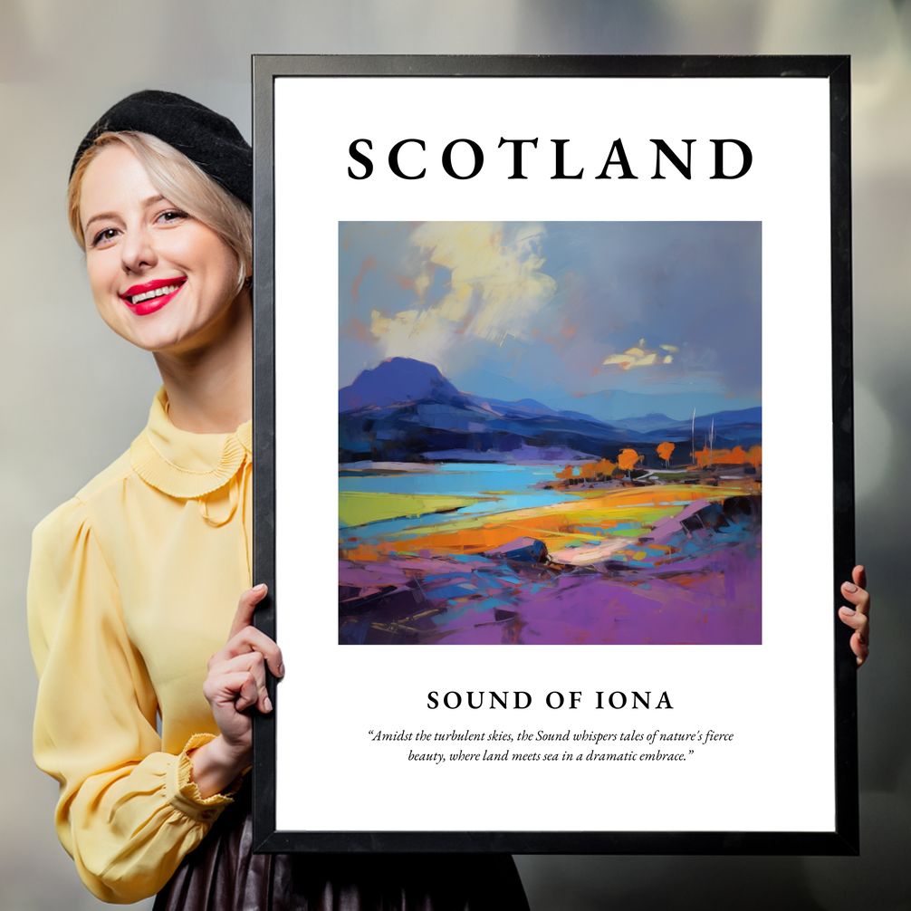 Person holding a poster of Sound of Iona