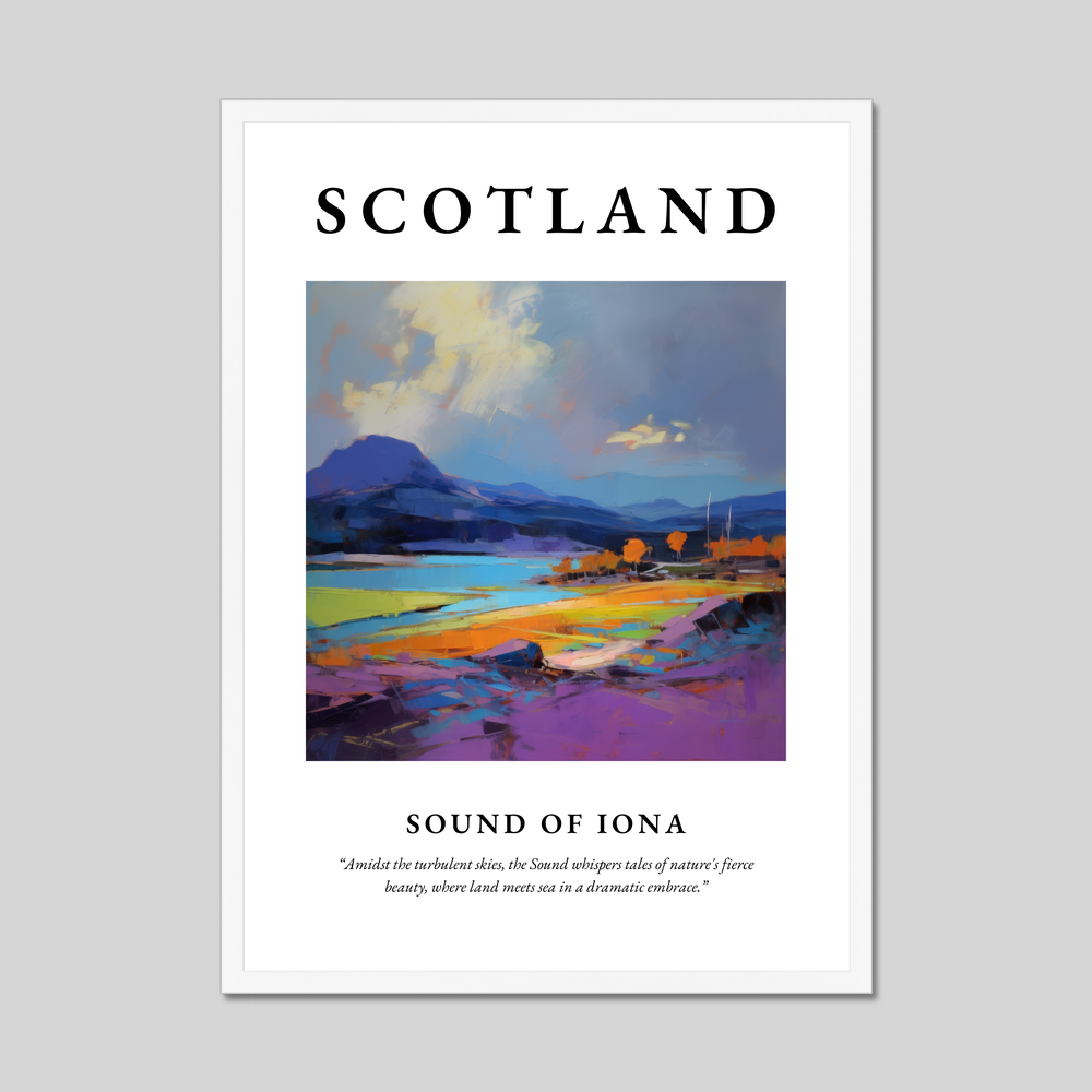 Poster in a white frame with the word Scotland