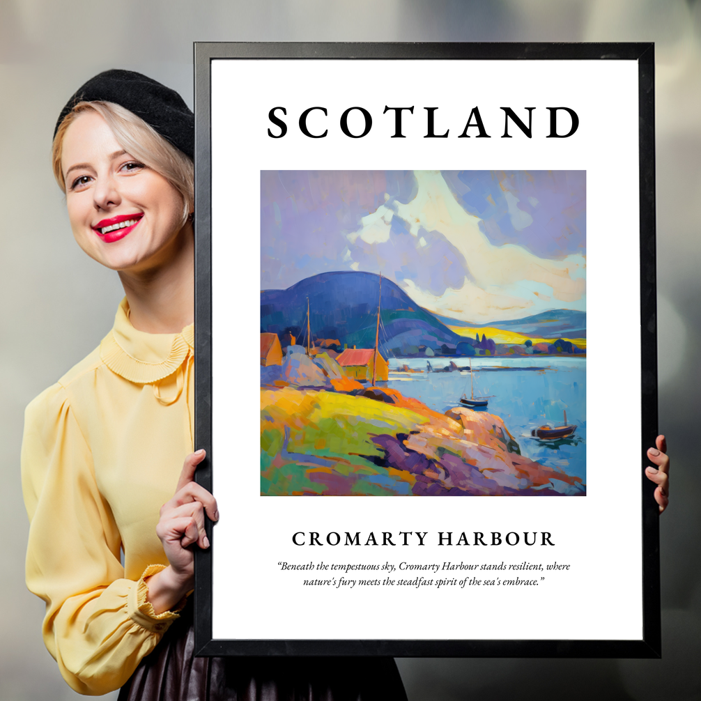 Person holding a poster of Cromarty Harbour