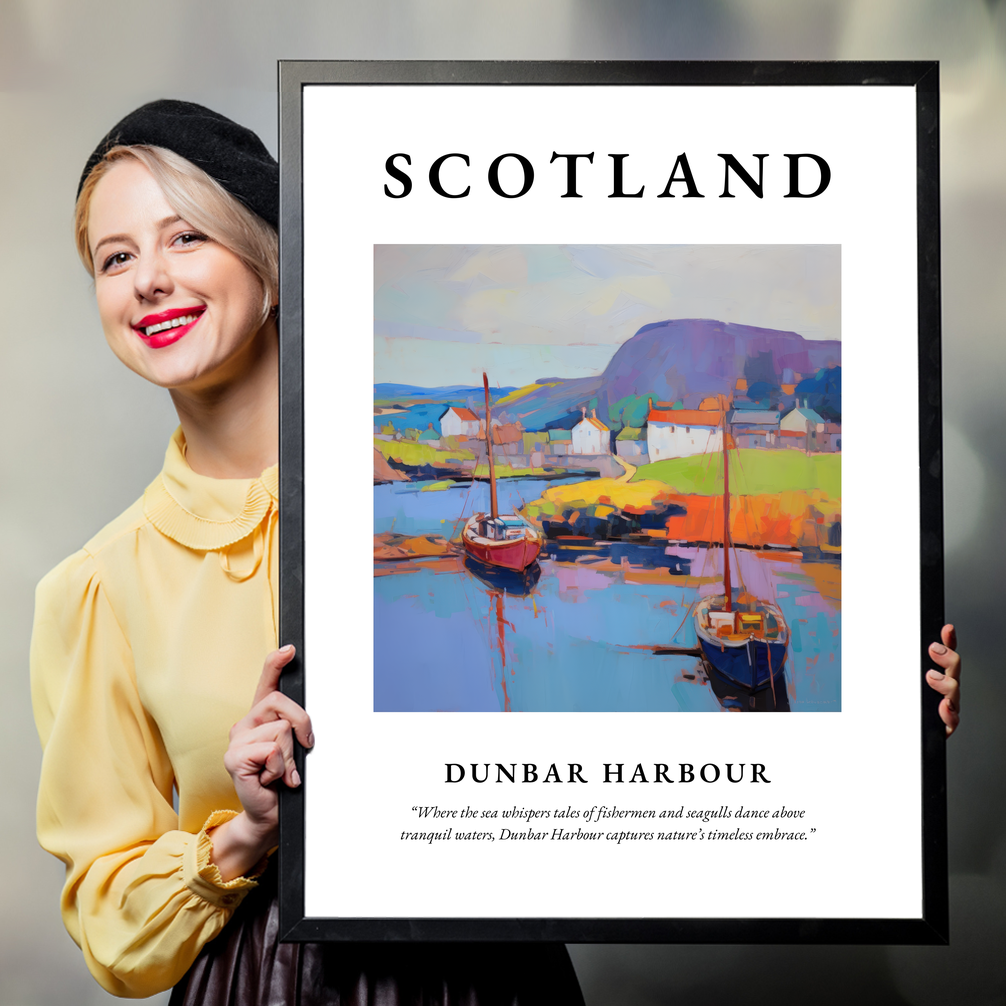 Person holding a poster of Dunbar Harbour