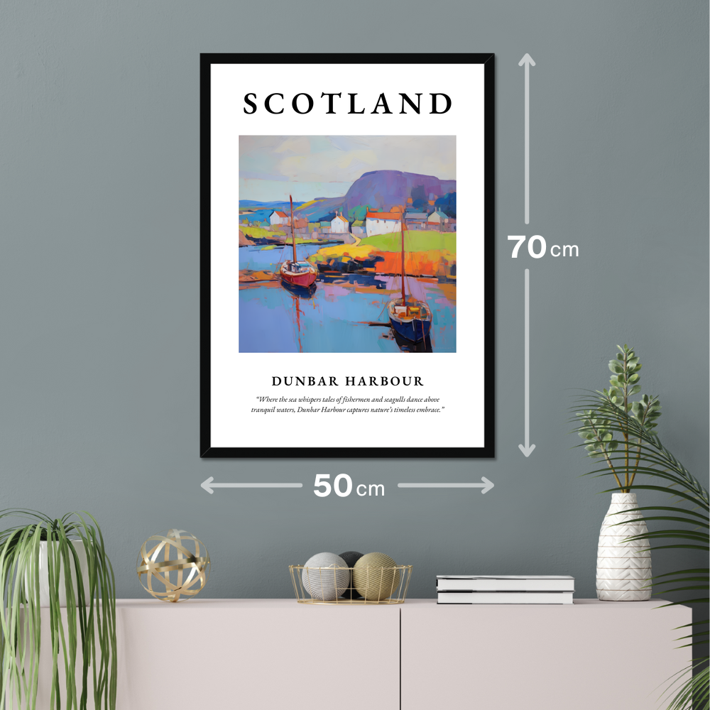 Poster of Dunbar Harbour hanging on a wall