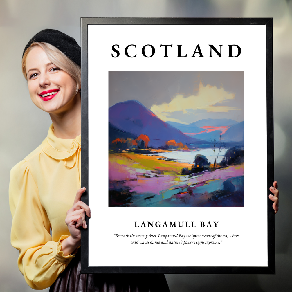 Person holding a poster of Langamull Bay