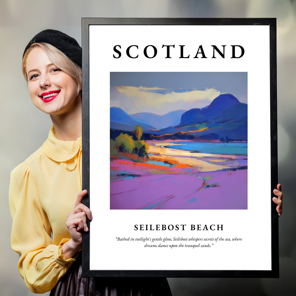 Person holding a poster of Seilebost Beach