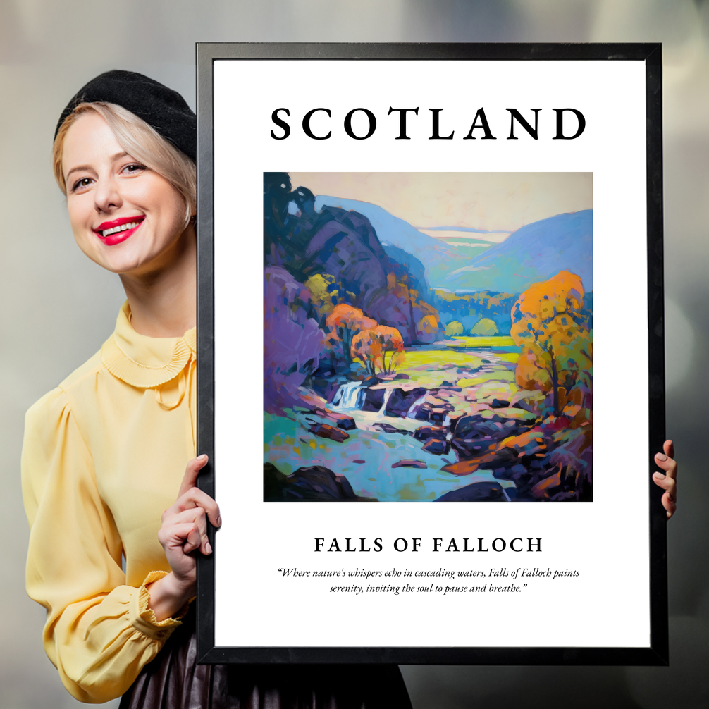 Person holding a poster of Falls of Falloch