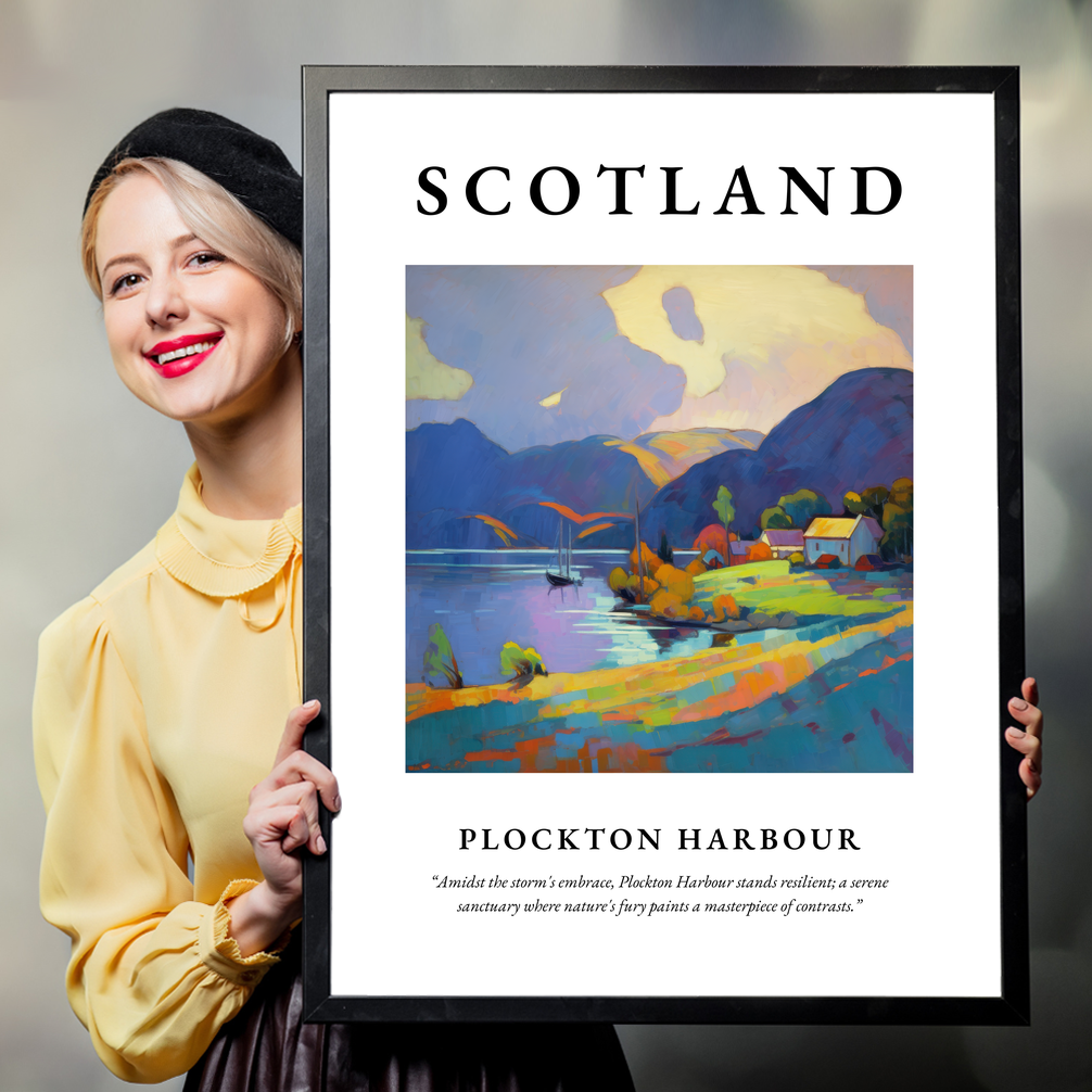 Person holding a poster of Plockton Harbour