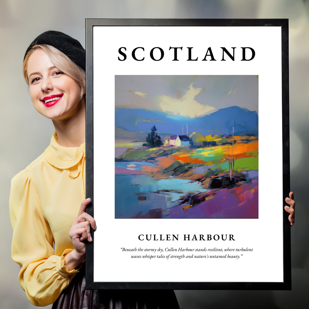 Person holding a poster of Cullen Harbour