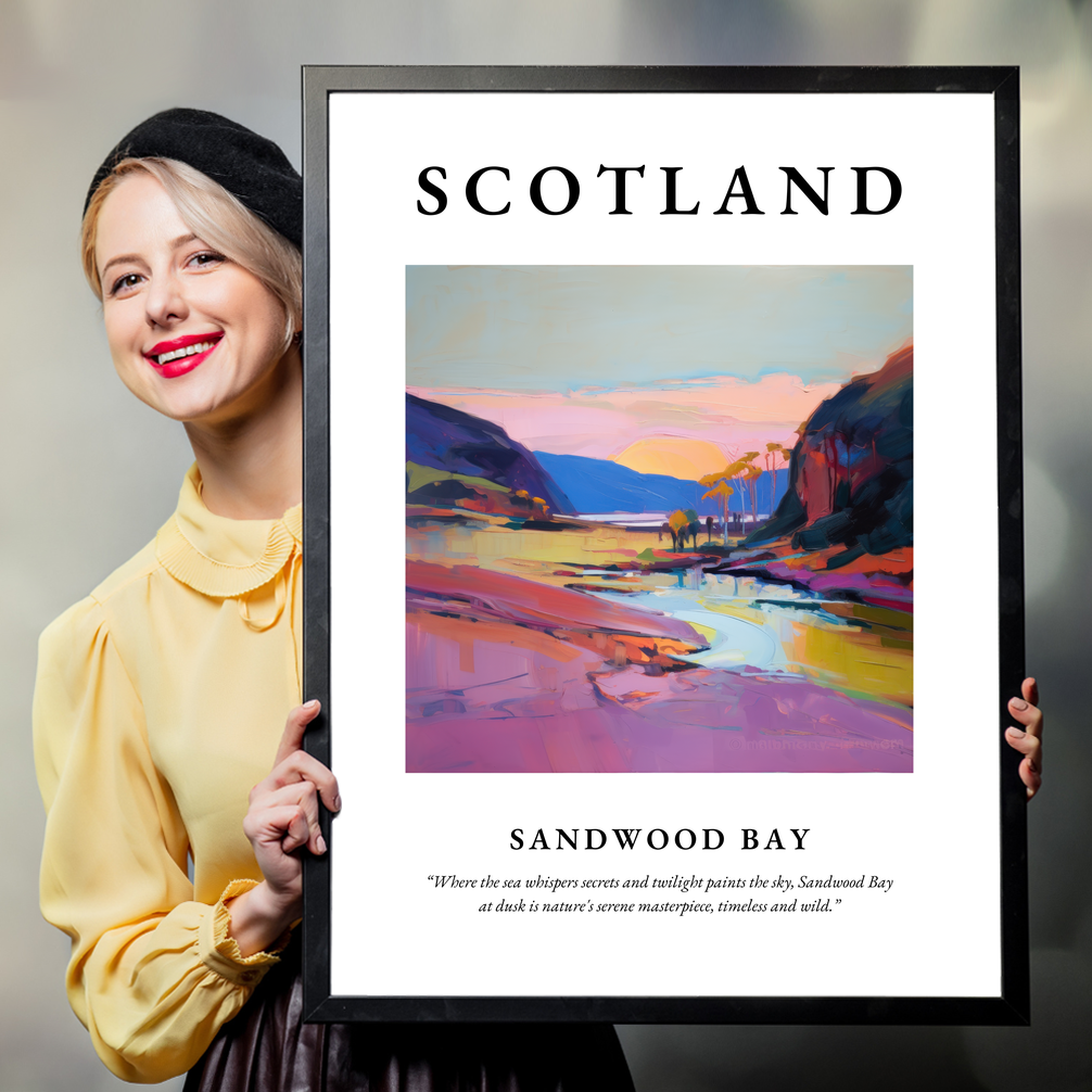 Person holding a poster of Sandwood Bay