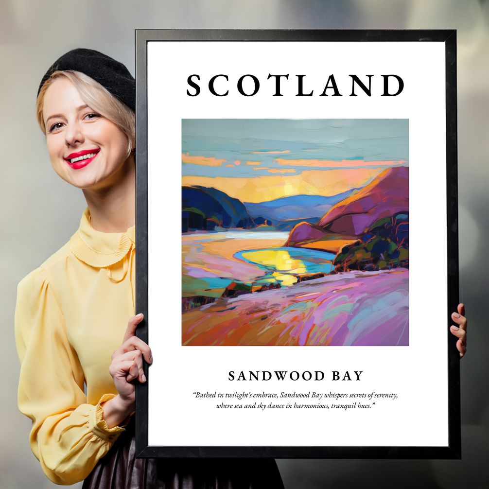 Person holding a poster of Sandwood Bay