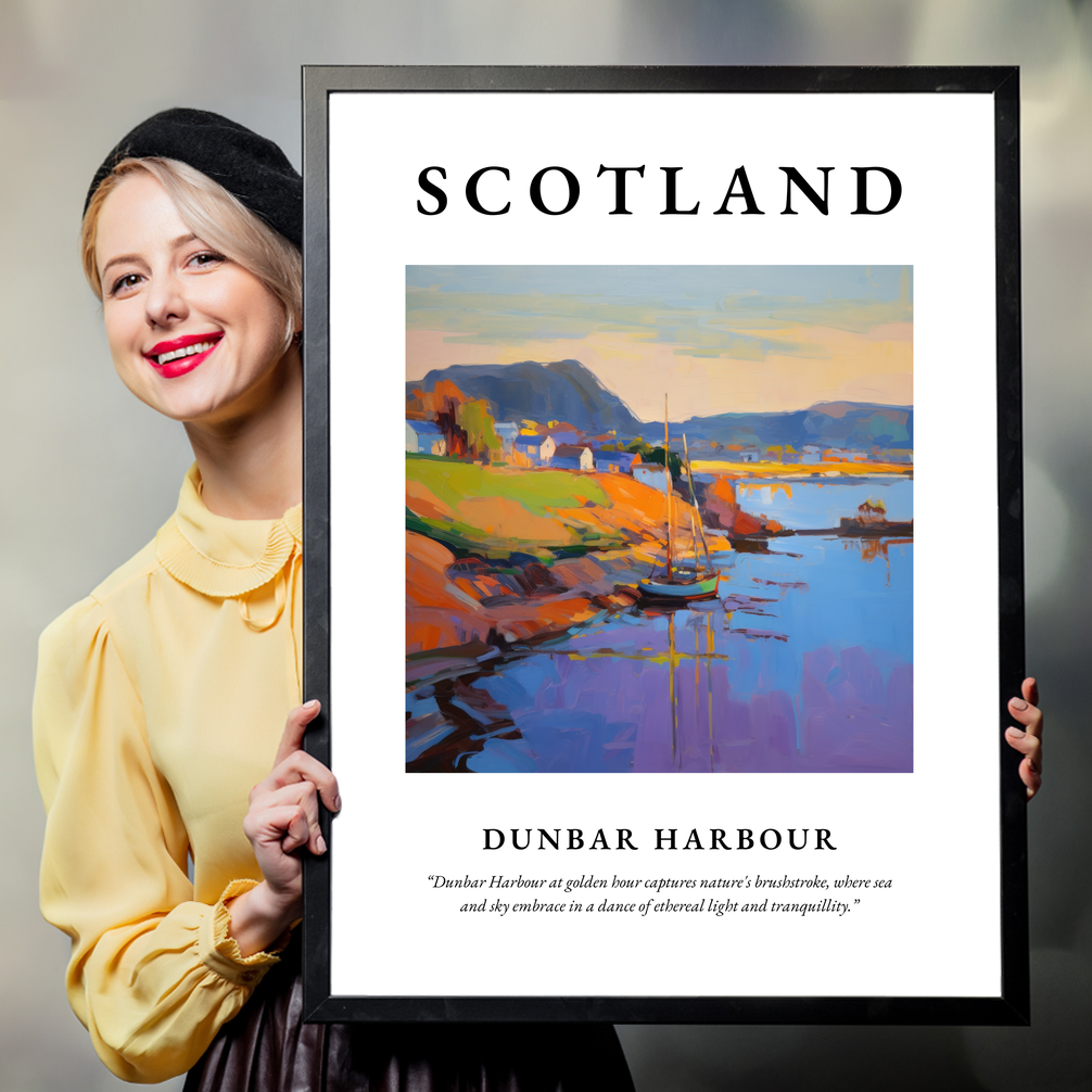 Person holding a poster of Dunbar Harbour