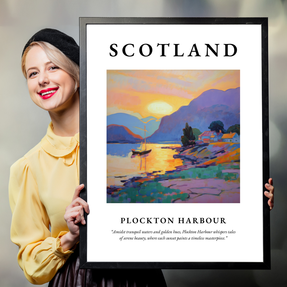 Person holding a poster of Plockton Harbour