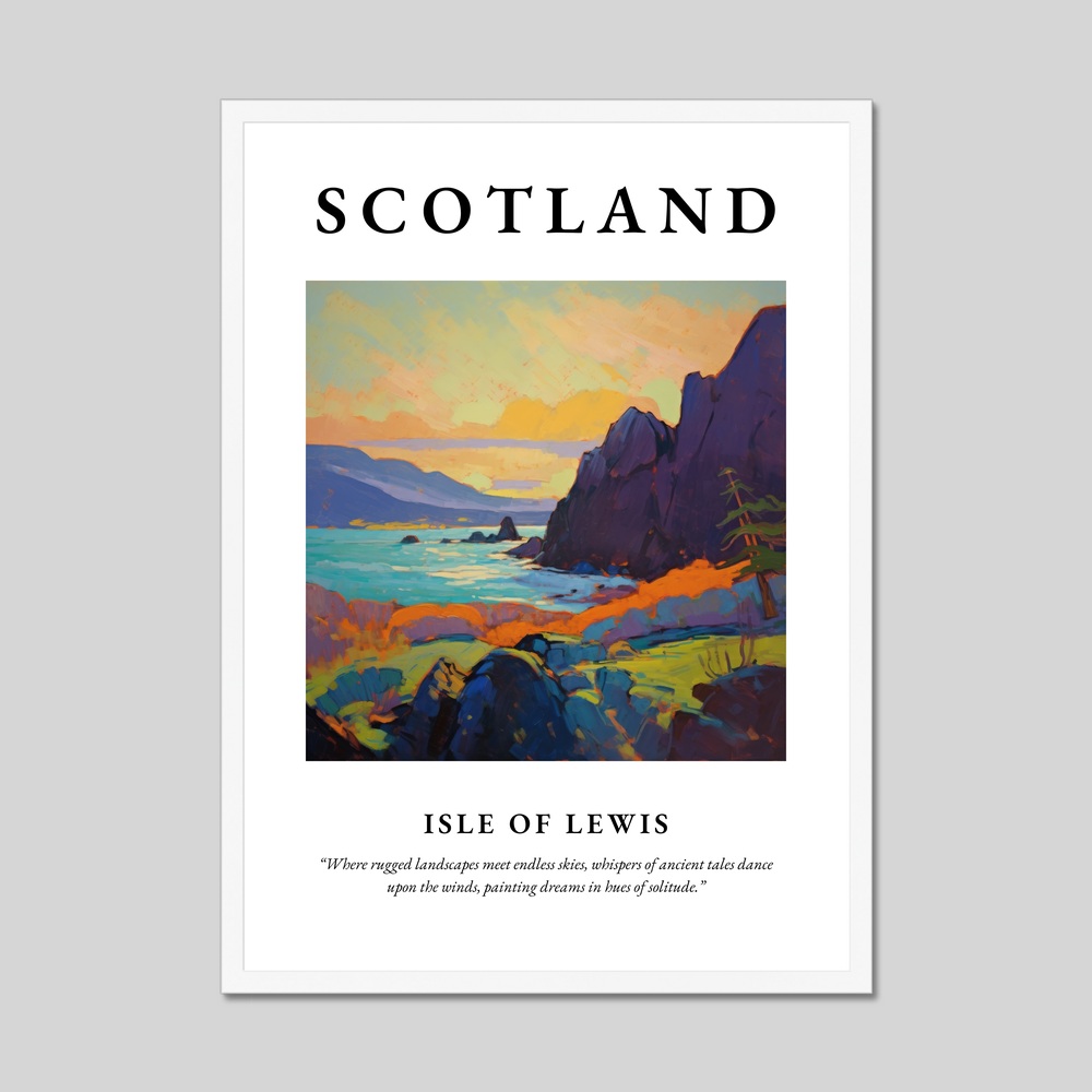 Poster in a white frame with the word Scotland