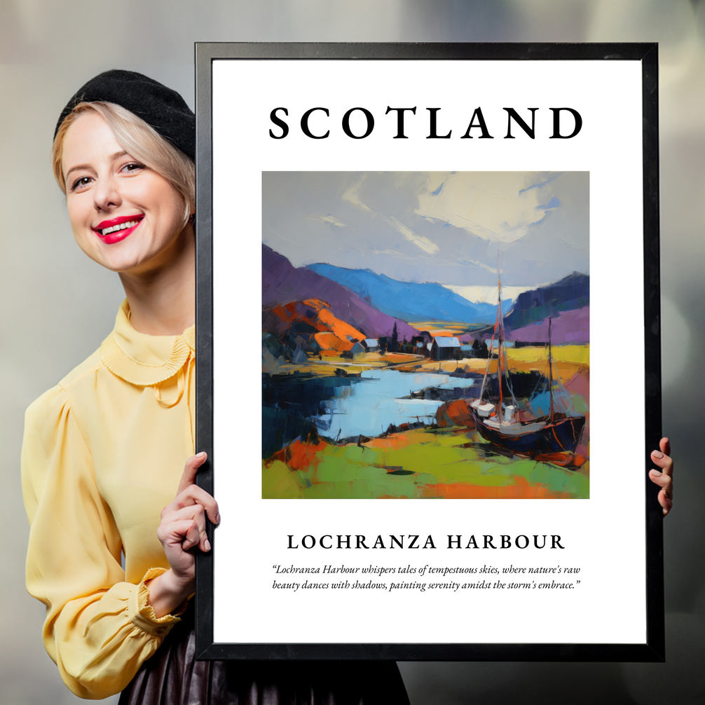 Person holding a poster of Lochranza Harbour