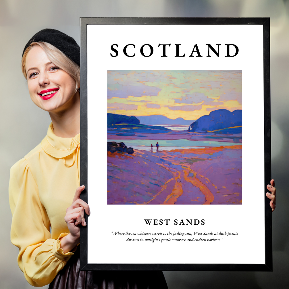 Person holding a poster of West Sands