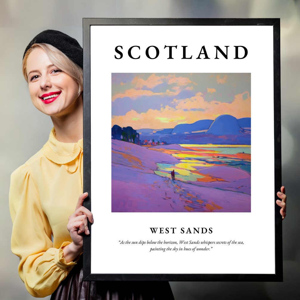 Person holding a poster of West Sands