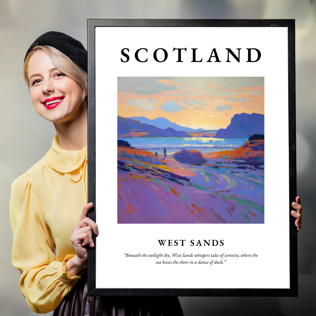 Person holding a poster of West Sands