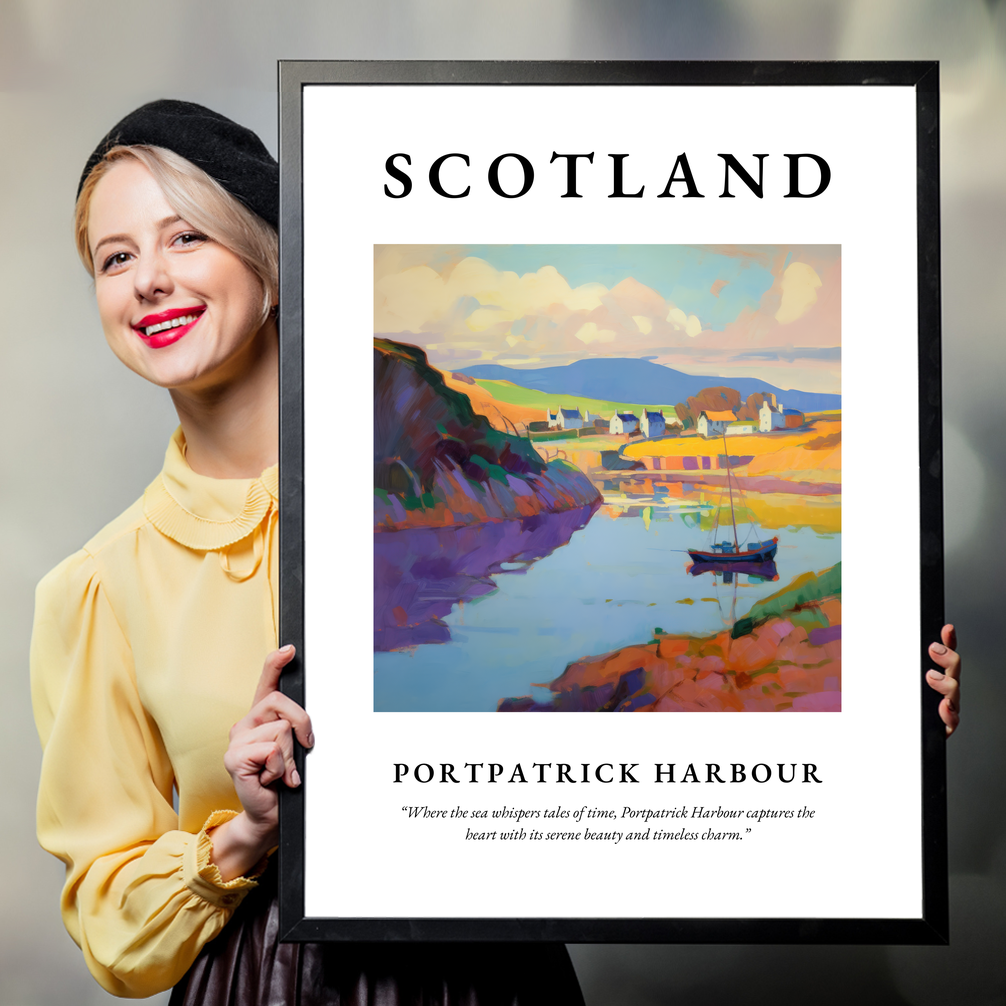 Person holding a poster of Portpatrick Harbour