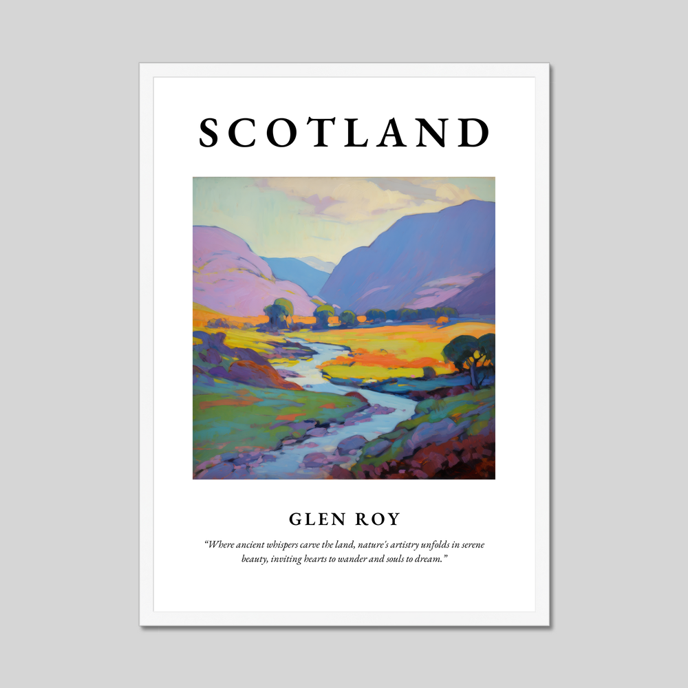 Poster in a white frame with the word Scotland