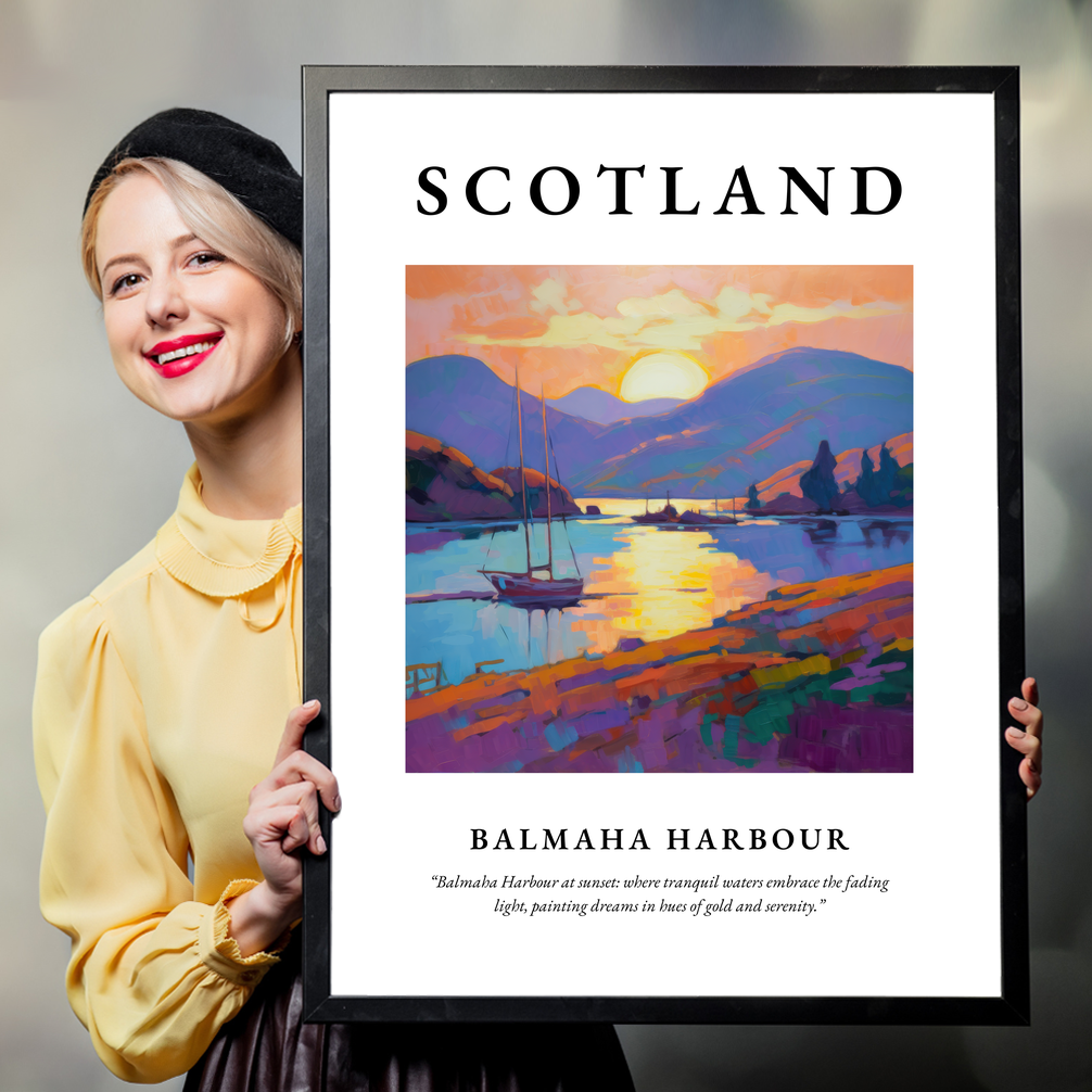 Person holding a poster of Balmaha Harbour