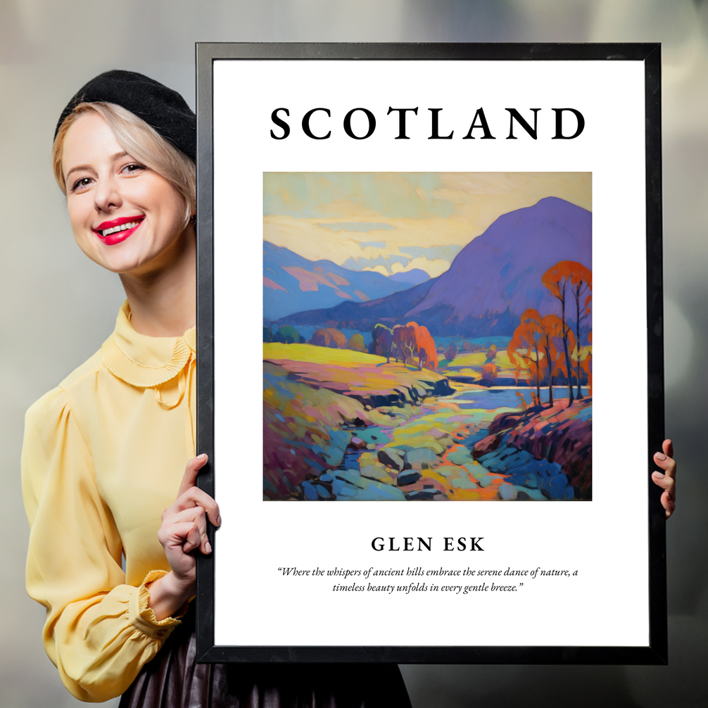 Person holding a poster of Glen Esk