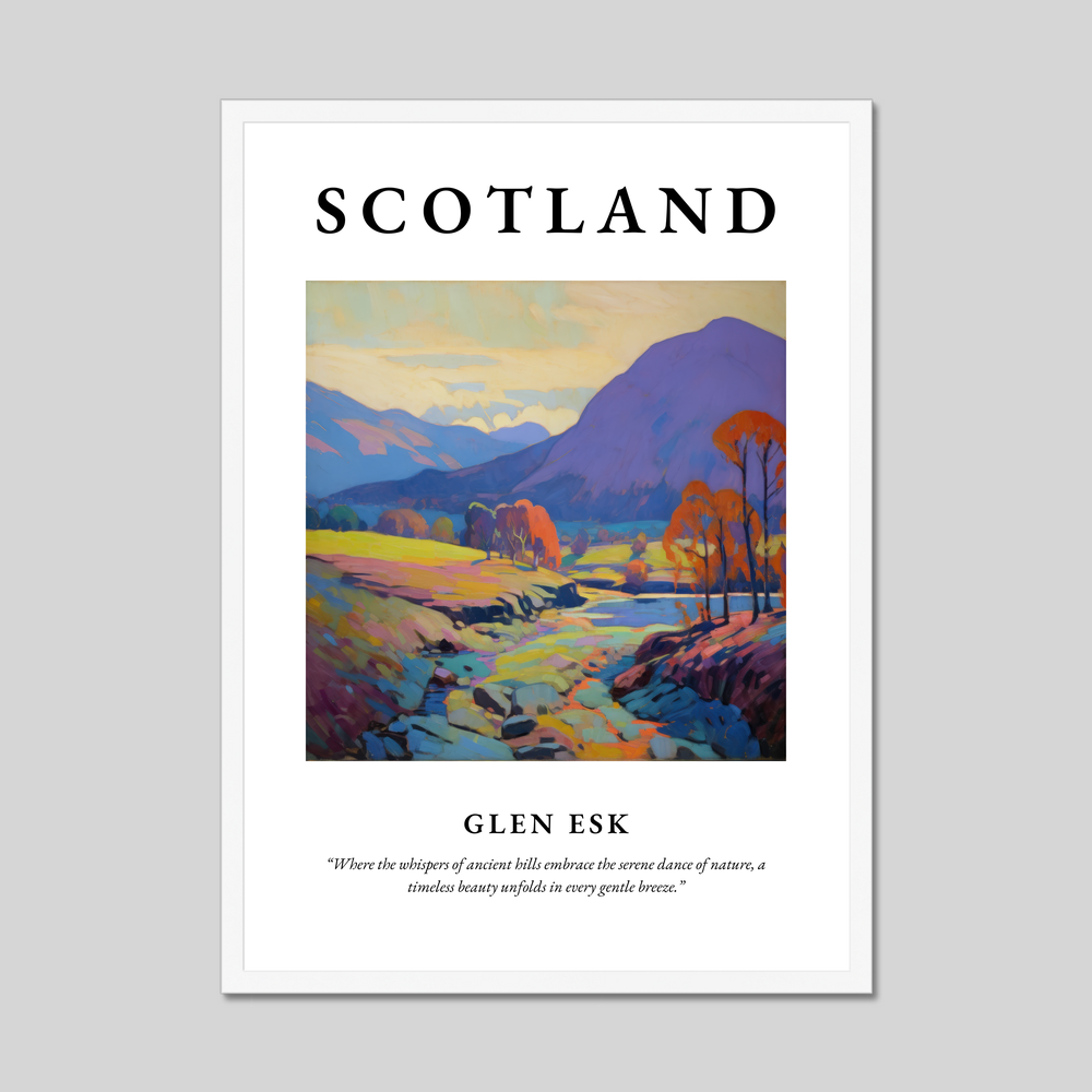 Poster in a white frame with the word Scotland