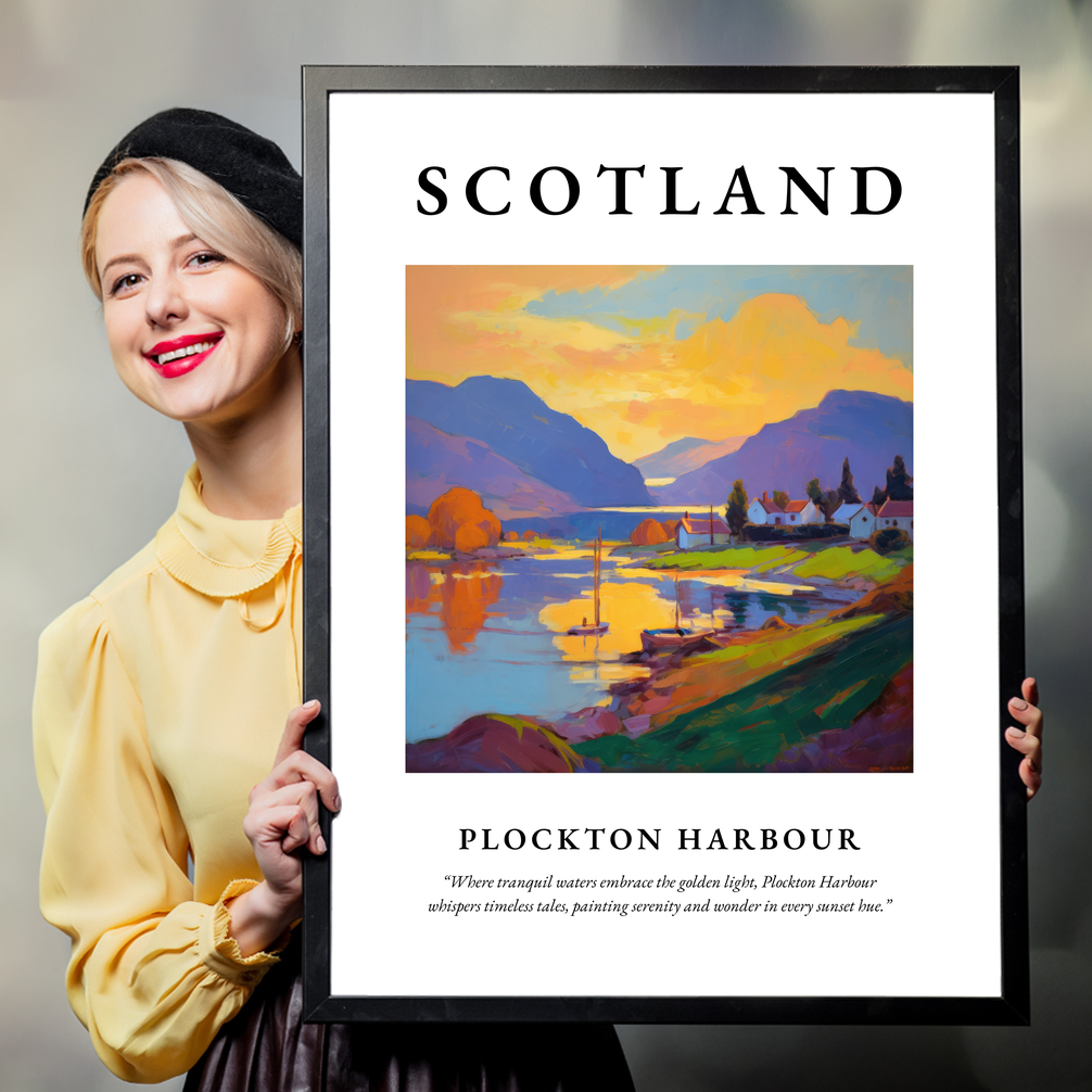 Person holding a poster of Plockton Harbour