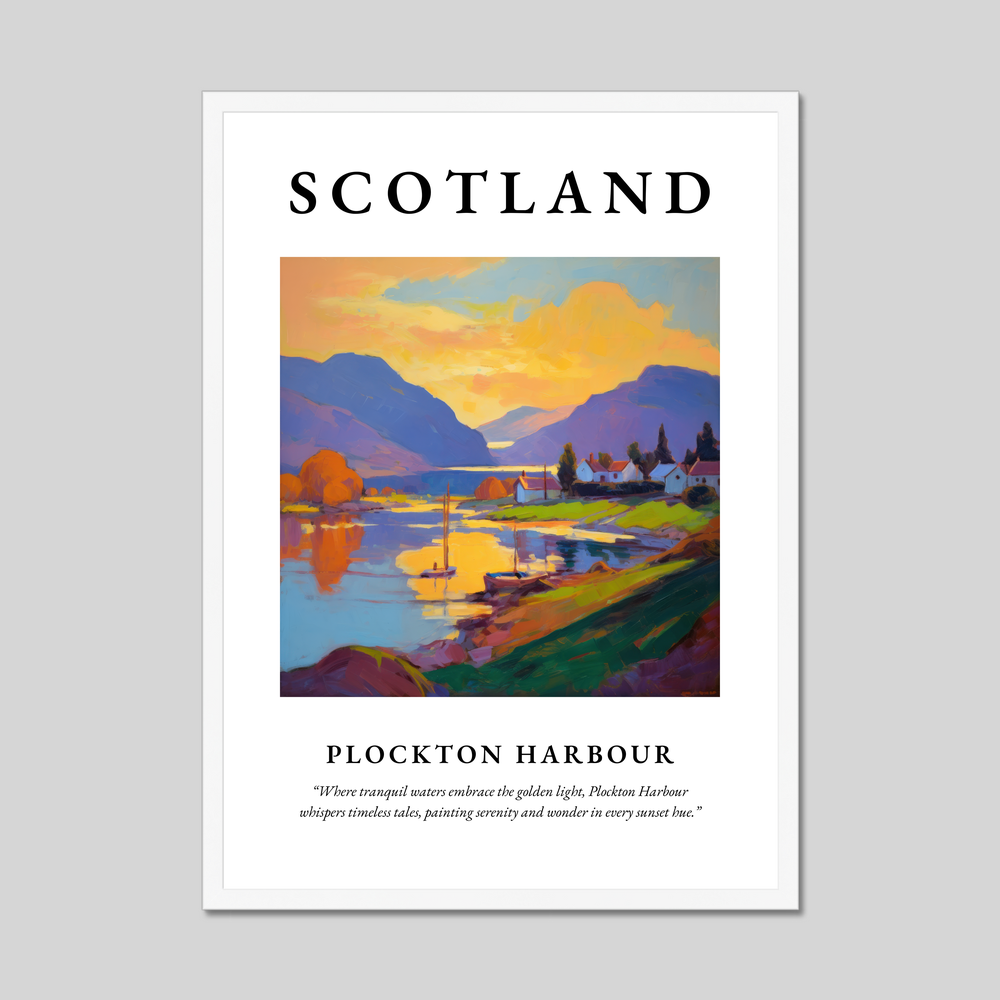 Poster in a white frame with the word Scotland