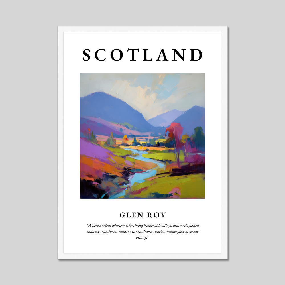 Poster in a white frame with the word Scotland