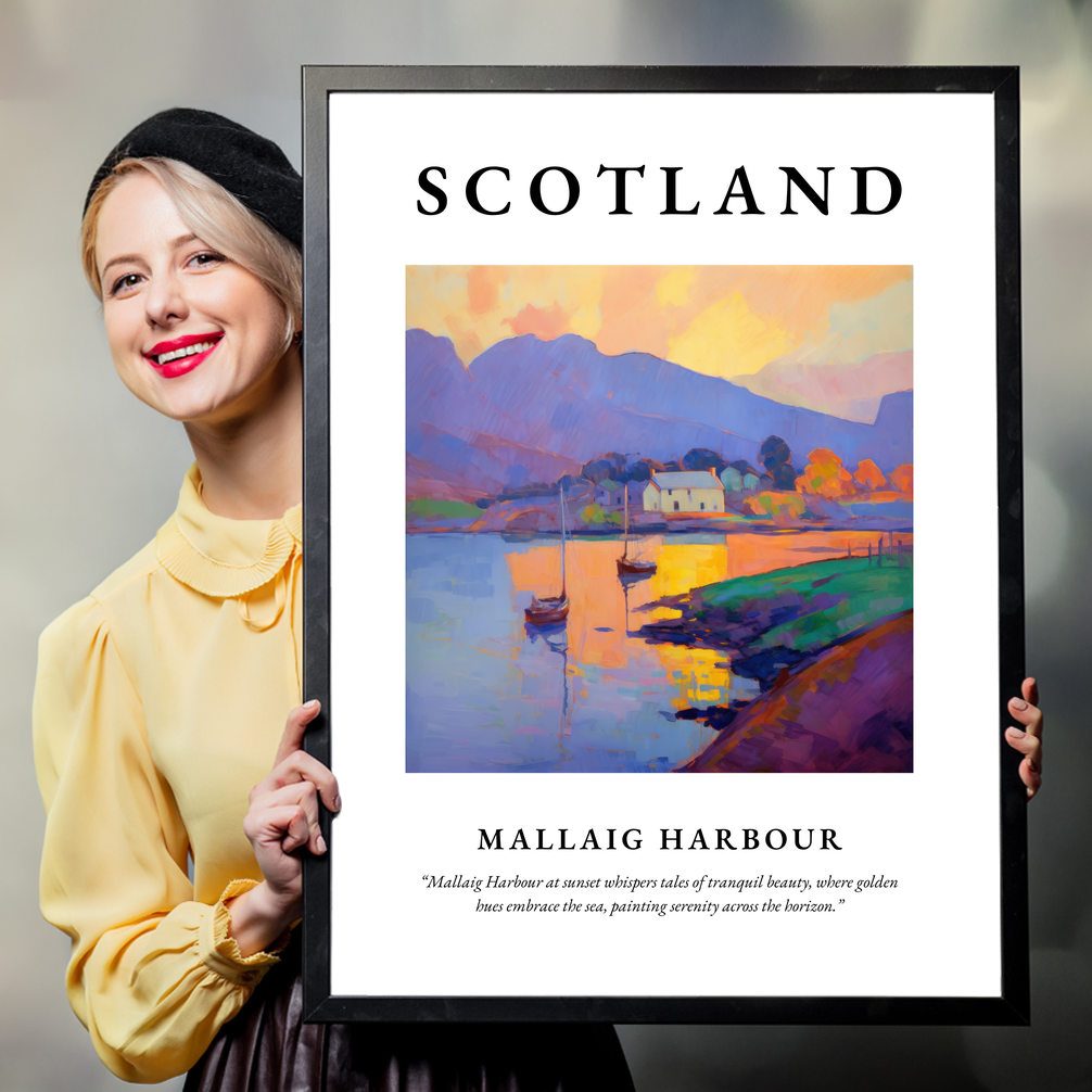 Person holding a poster of Mallaig Harbour