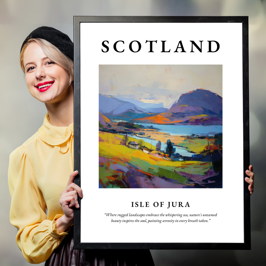 Person holding a poster of Isle of Jura