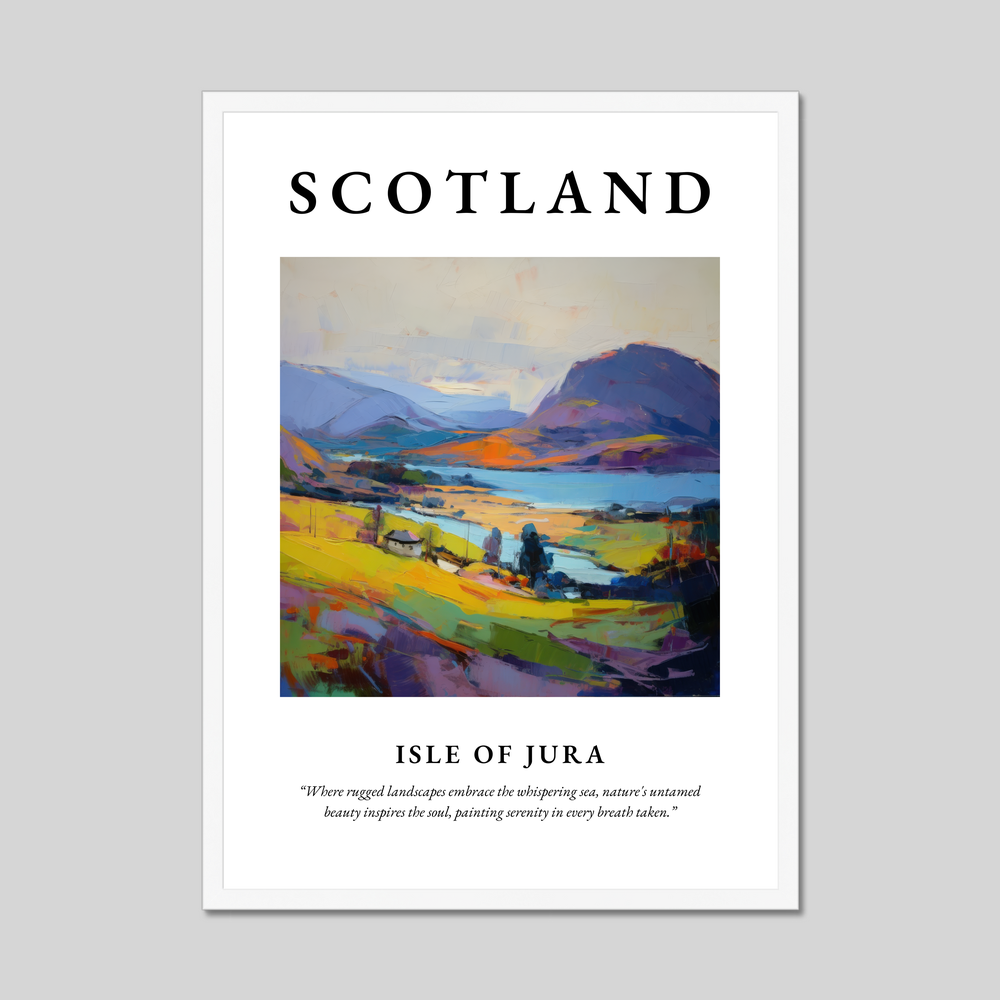 Poster in a white frame with the word Scotland